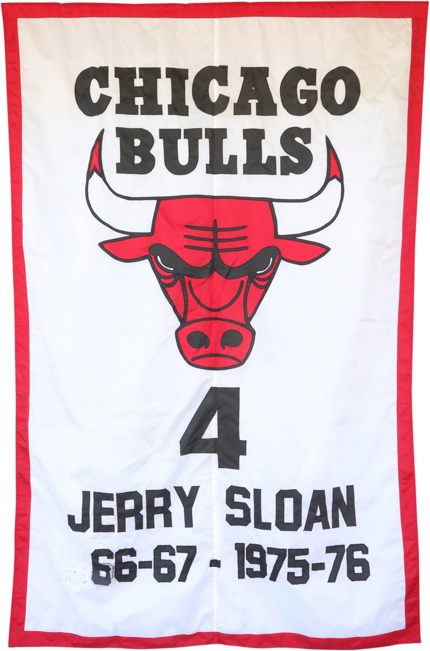 Lot Detail - Chicago Bulls Jerry Sloan Retired Number Banner Hung from Old  Chicago Stadium