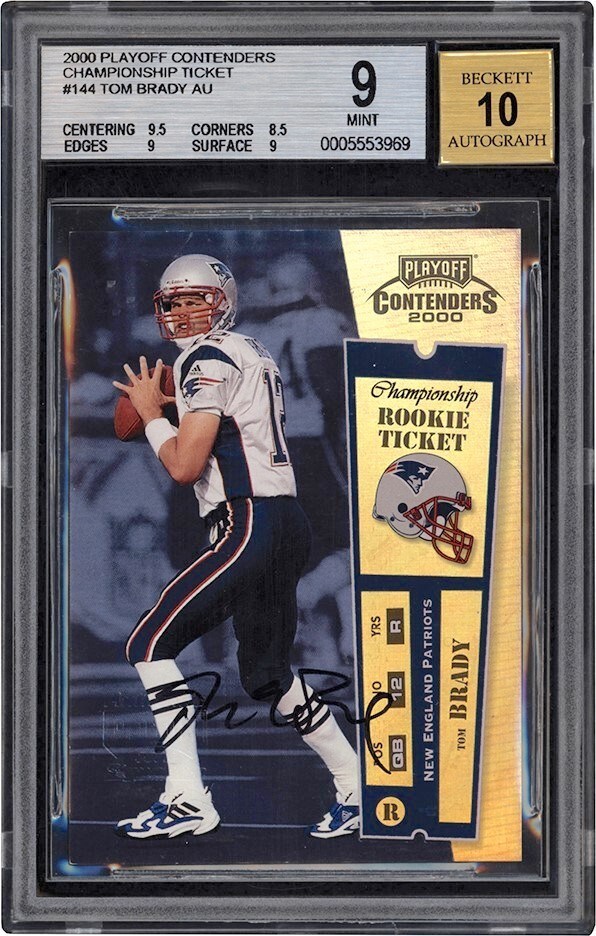 2000 Playoff Contenders Championship Rookie Ticket #144 Tom Brady Rookie Autograph (8/100) BGS MINT 9 - Auto 10 (The Most Important Football Card in the World)