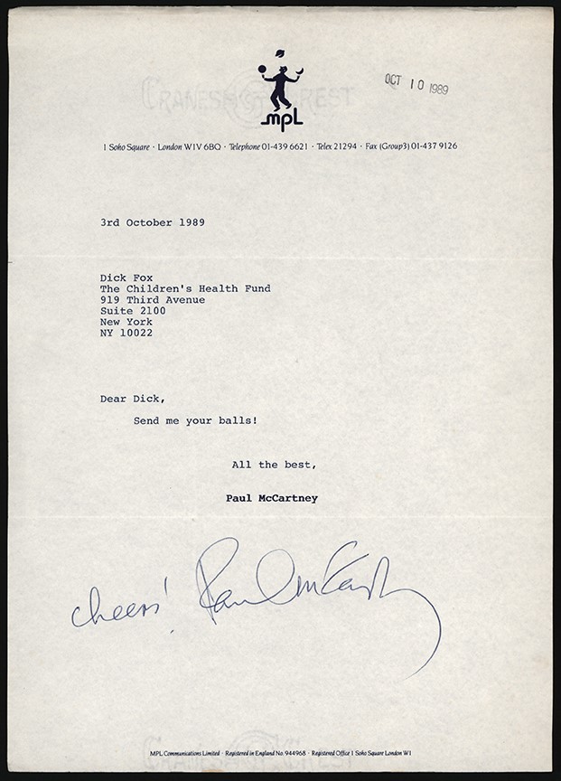 - October 3. 1989, Paul McCartney Letter (PSA)