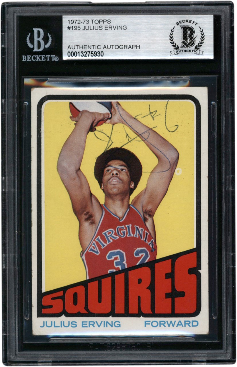 Basketball Cards - 1972-1973 Topps Basketball Julius Erving Autographed Rookie Card (Becket)