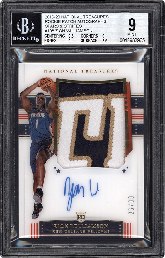 Modern Sports Cards - 19 National Treasures FOTL Stars & Stripes #108 Zion Williamson RPA Rookie Patch Autograph 26/30 BGS MINT 9 - Auto 10