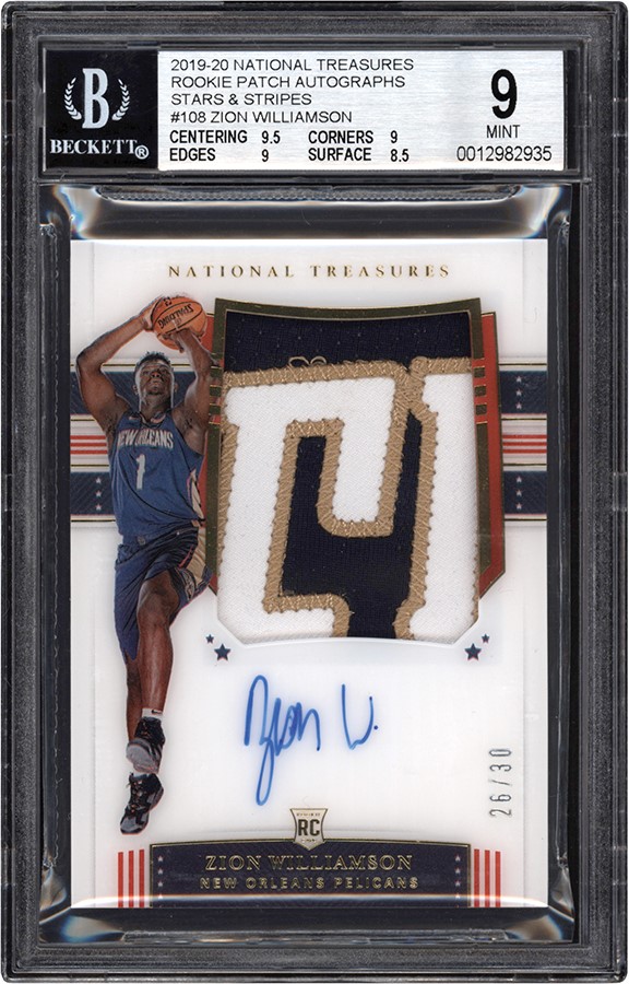 19 National Treasures FOTL Stars & Stripes #108 Zion Williamson RPA Rookie Patch Autograph 26/30 BGS MINT 9 - Auto 10