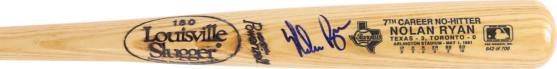 Baseball Autographs - Nolan Ryan Signed 7th Career No-Hitter Commemorative Bat