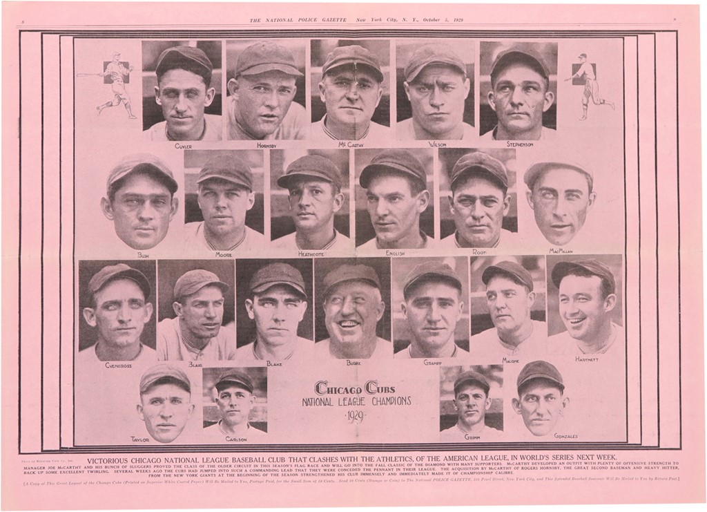 Tickets, Publications & Pins - October 5, 1929, National Police Gazette with National League Champs Chicago Cubs Baseball Supplement