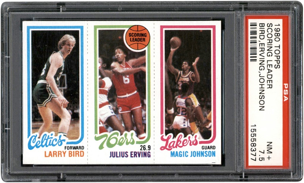 - 1980 Topps Basketball Larry Bird, Julius Erving, Magic Johnson Rookie Card PSA NM+ 7.5