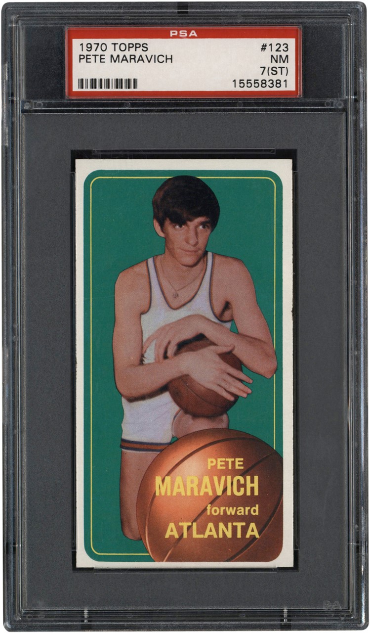 Basketball Cards - 1970-1971 Topps Basketball #123 Pete Maravich Rookie Card PSA NM 7 (ST)