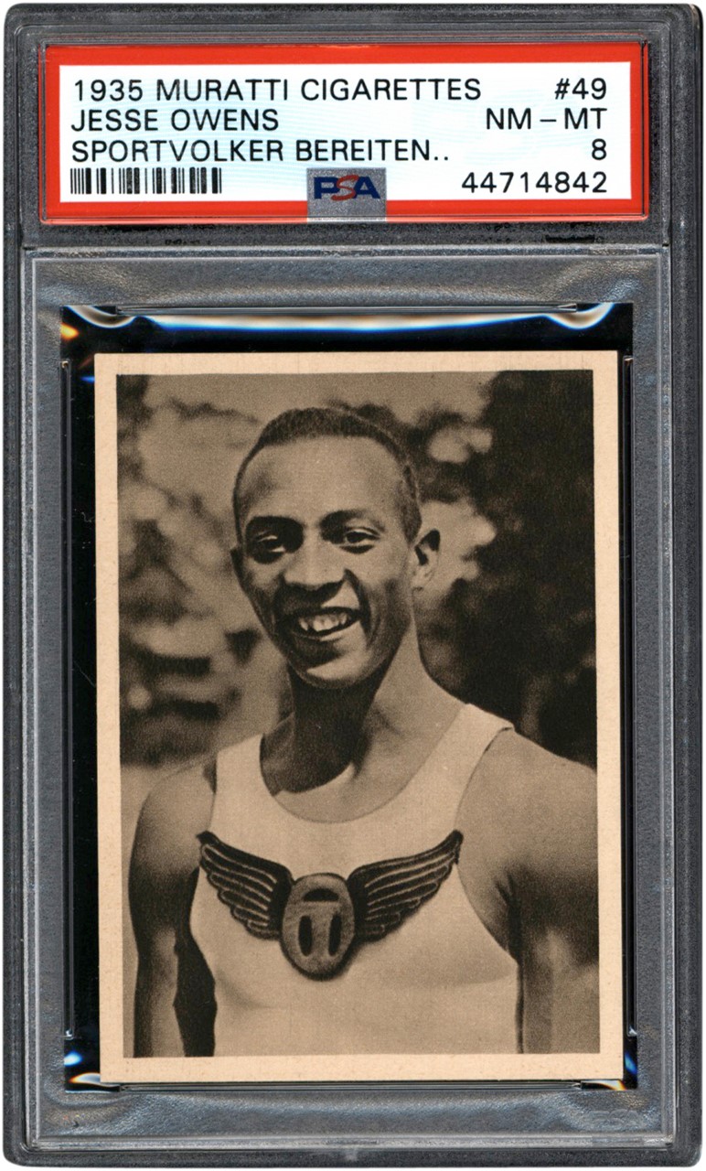 - 1935 Muratti Cigarettes #49 Jesse Owens Rookie Card PSA NM-MT 8 (Pop 1 - Two Higher)