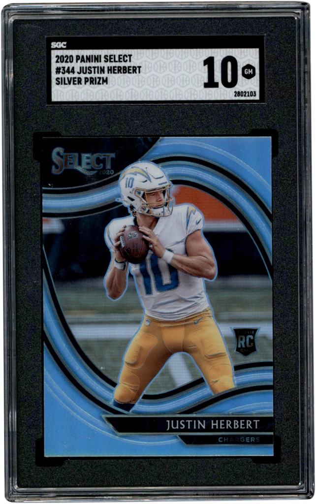 Modern Sports Cards - 2020 Panini Select Football Silver #344 Justin Herbert Rookie Card SGC GEM MINT 10