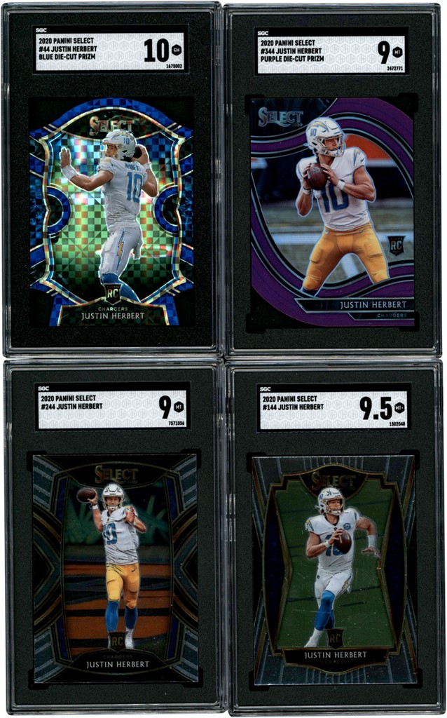 Modern Sports Cards - 2020 Panini Select Football Justin Herbert Rookie Card Collection w/Die Cut Prizm (4) All SGC