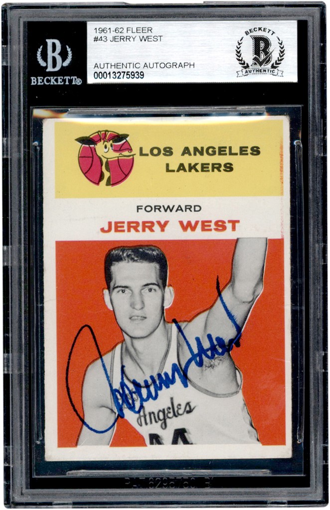 Basketball Cards - 1961 Fleer Basketball #43 Jerry West Signed Rookie Card (Beckett)