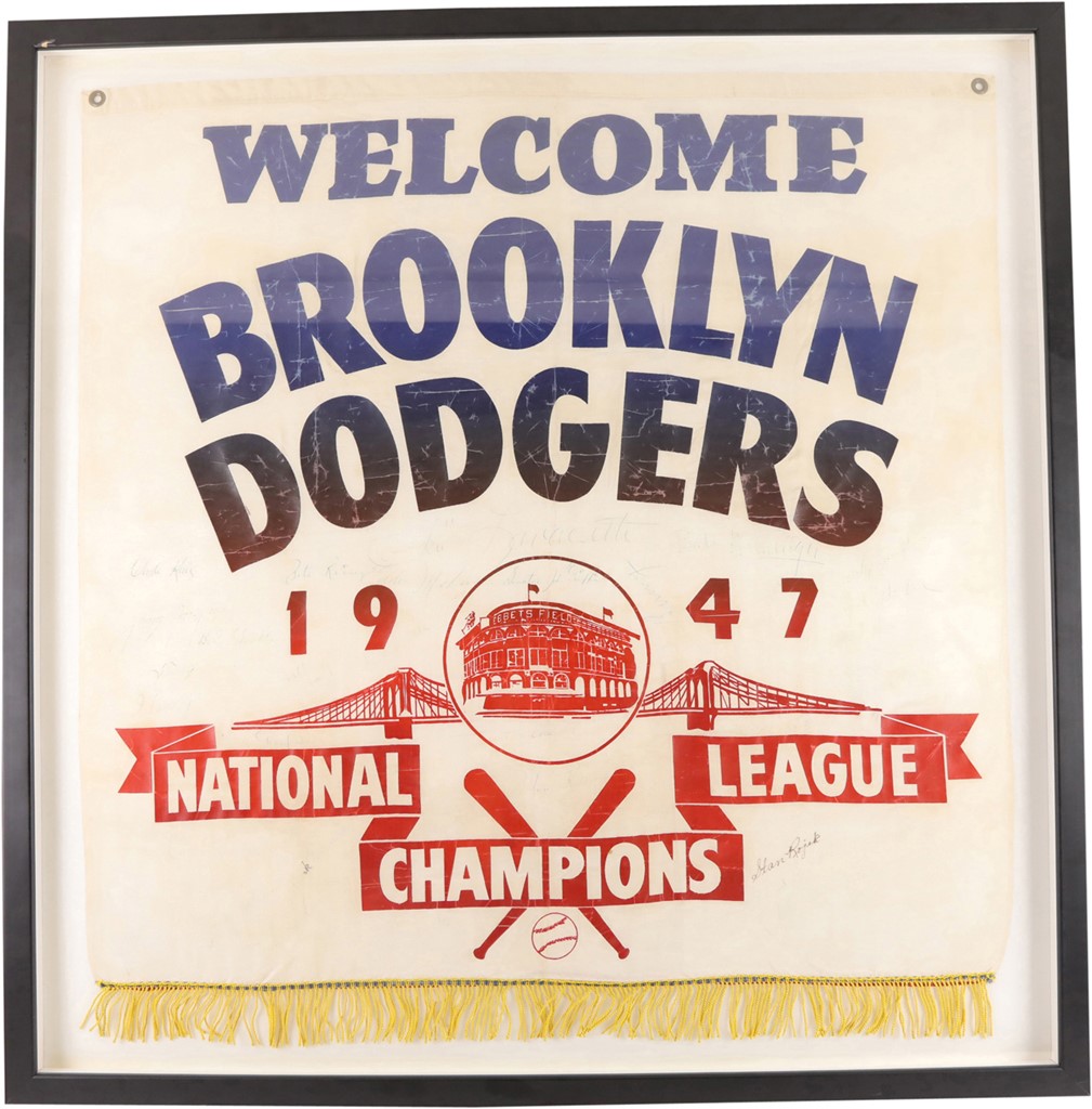 - 1947 Brooklyn Dodgers Team-Signed National League Championship Banner w/Rookie Jackie Robinson (JSA)