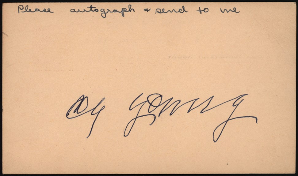 - 1954 Cy Young Signed Government Postcard (JSA)