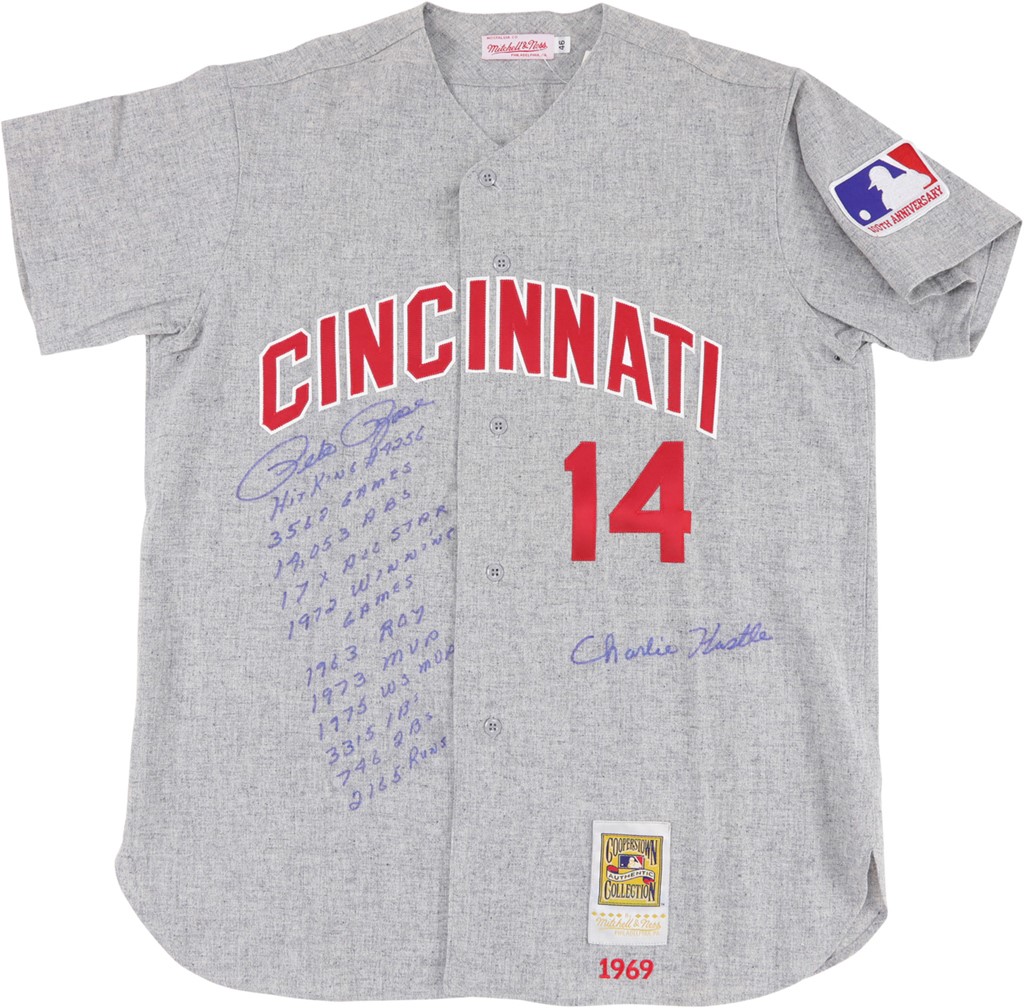 1969 Pete Rose Cincinnati Reds Extensively Signed Stat Jersey with 12 Inscriptions