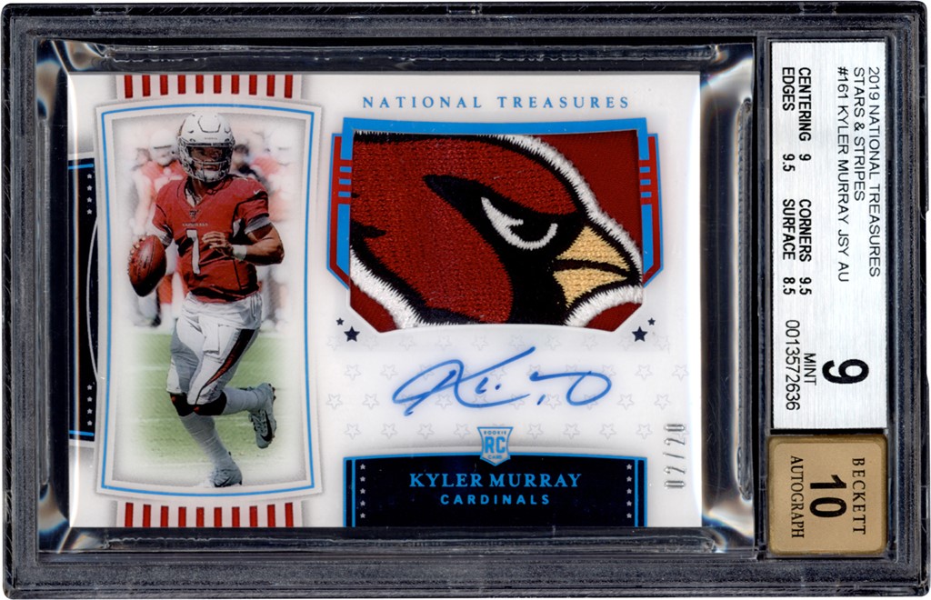 Modern Sports Cards - 19 National Treasures Stars & Stripes #161 Kyler Murray RPA Rookie Logo Patch Autograph 02/20 BGS MINT 9 - Auto 10