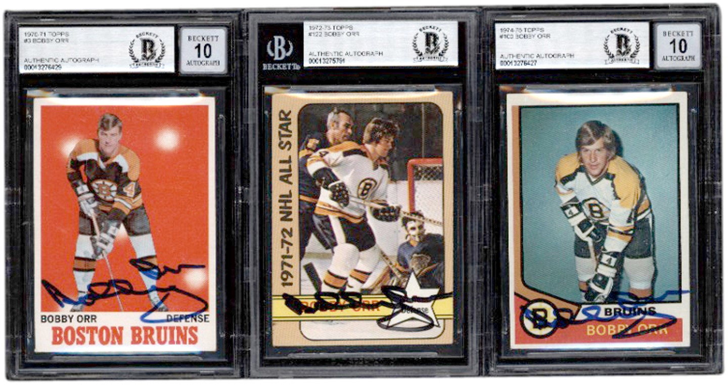 - 1970-1996 Bobby Orr Signed Card Collection - All Beckett Auth. (8)