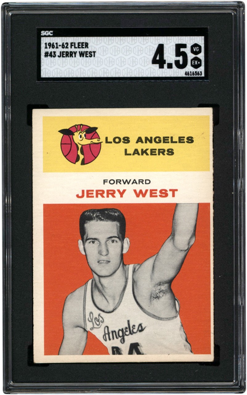 Basketball Cards - 1961-62 Fleer Basketball #43 Jerry West Rookie Card SGC VG-EX+ 4.5