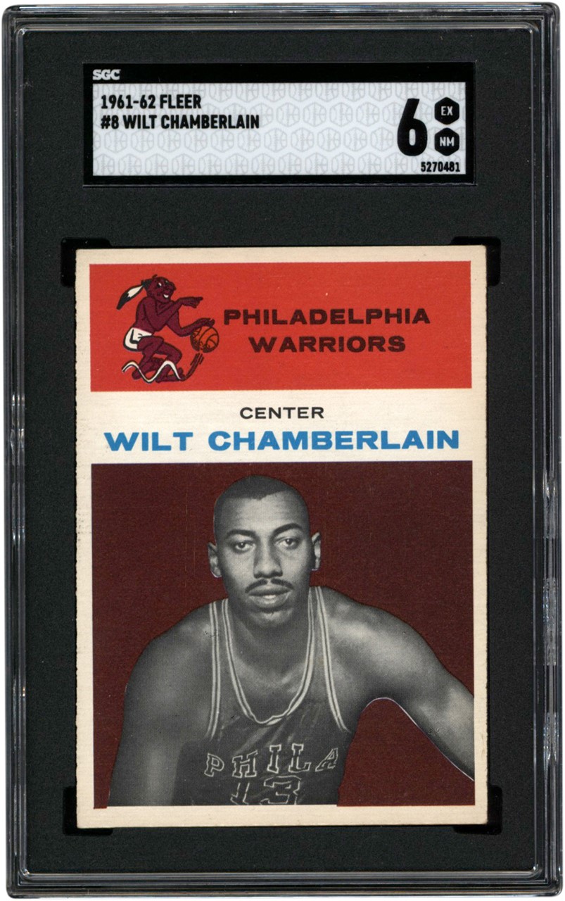 Basketball Cards - 1961-62 Fleer Basketball #8 Wilt Chamberlain Rookie Card SGC EX-MT 6
