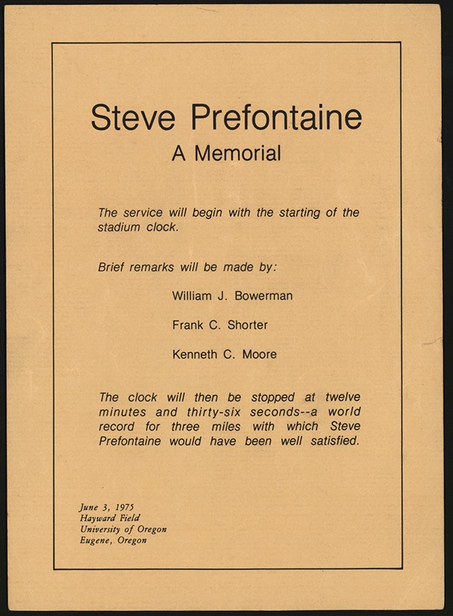 Olympics and All Sports - 6/3/75 Steve Prefontaine Memorial Program Card