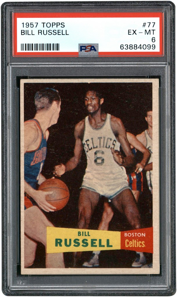 - 1957 Topps Basketball #77 Bill Russell Rookie Card PSA EX-MT 6