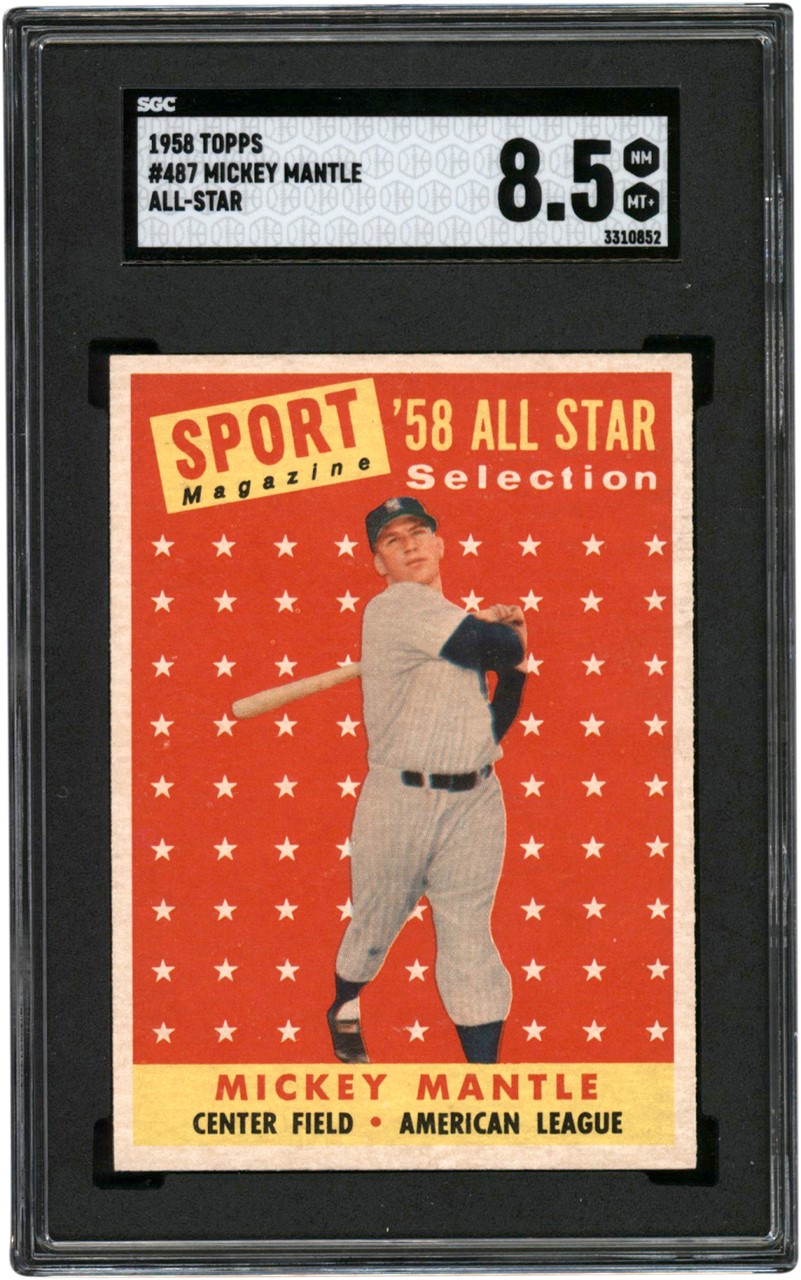 - 1958 Topps Baseball #487 Mickey Mantle All Star Card SGC NM-MT+ 8.5