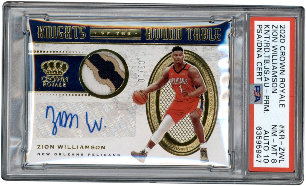 020 Crown Royale Knights of the Round Table #KR-ZWL Zion Williamson Game Used Patch Autograph 03/10 PSA NM-MT 8 - Auto 10 (Pop 1 of 1 Highest Graded!)