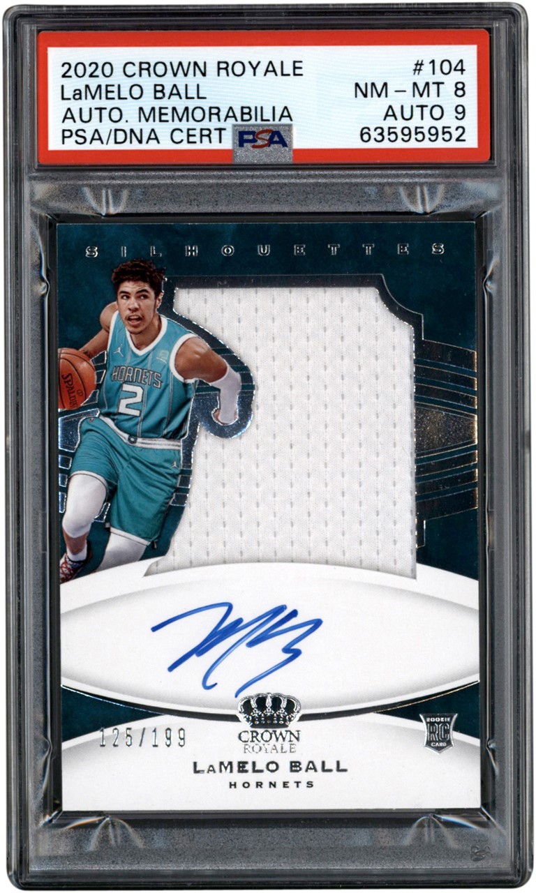 Modern Sports Cards - 020 Crown Royale Silhouettes #104 LaMelo Ball Rookie Autograph Jersey 125/199 PSA NM-MT 8 - Auto 9