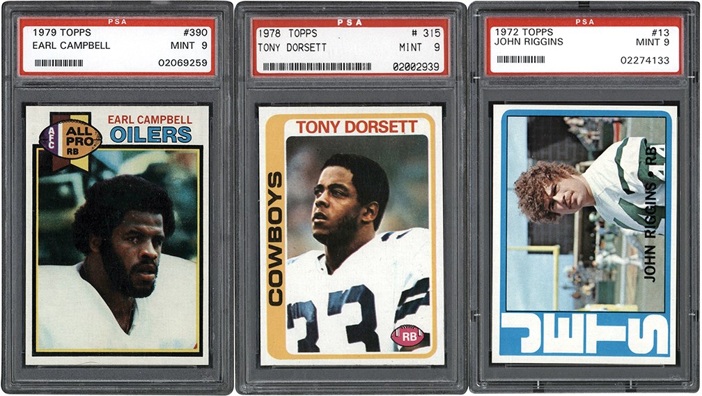 - 1972-1979 NFL Hall of Famers PSA 9 Trio - Campbell, Dorsett, Riggins