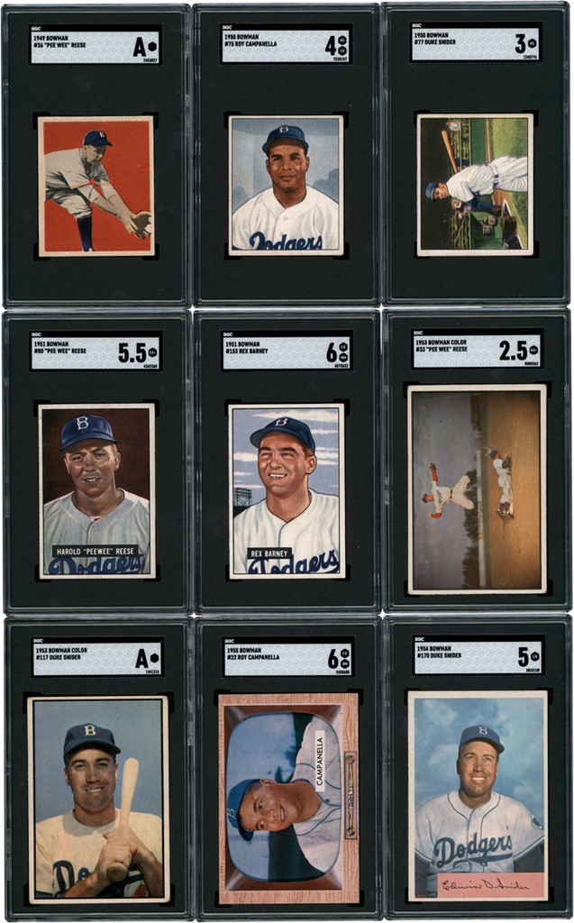 - 1949-1955 Bowman Brooklyn Dodgers Legends Card Collection (9) All SGC