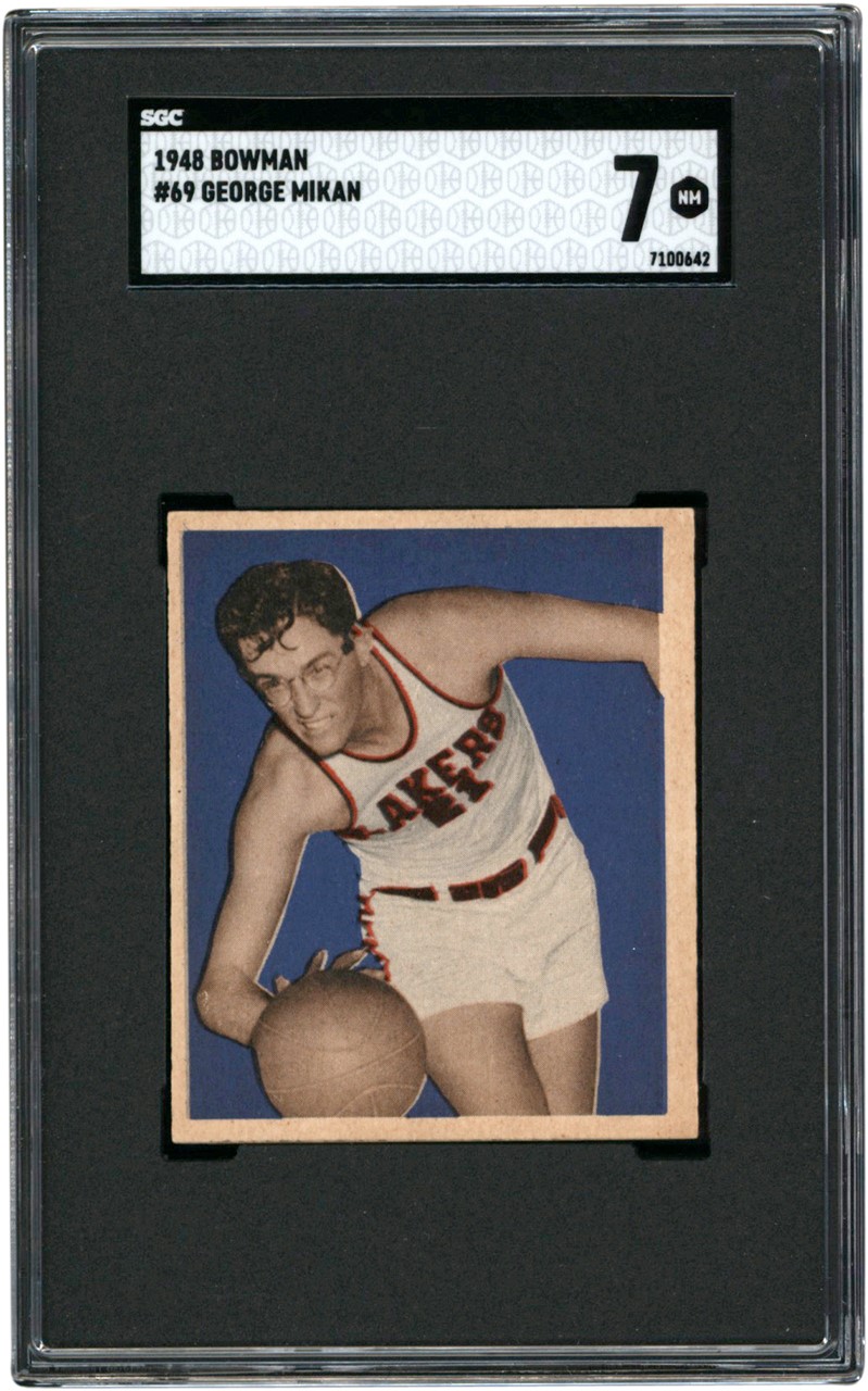 Basketball Cards - 1948 Bowman Basketball #69 George Mikan Rookie Card SGC NM 7