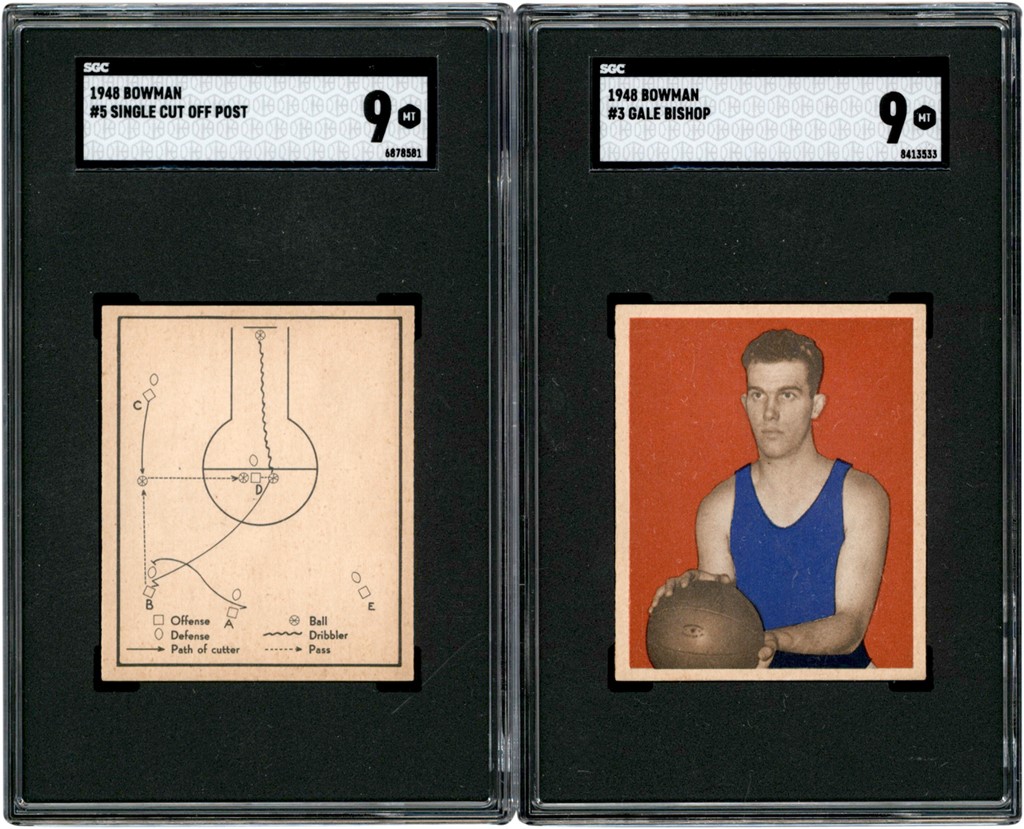- 1948 Bowman Basketball #3 Gail Bishop and #5 Single Cut Off Post SGC MINT 9 Duo (2)