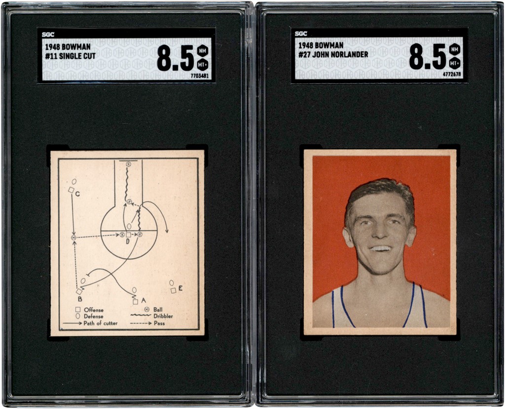 Basketball Cards - 1948 Bowman Basketball #11 Single Cut and #27 John Norlander SGC NM-MT+ 8.5 Duo (2)