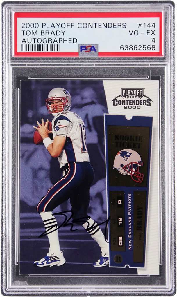 000 Playoff Contenders Rookie Ticket #144 Tom Brady Rookie Autograph PSA VG-EX 4