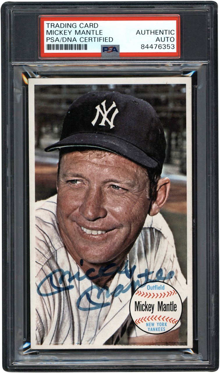 - 1964 Topps Giants Mickey Mantle Signed Card (PSA)
