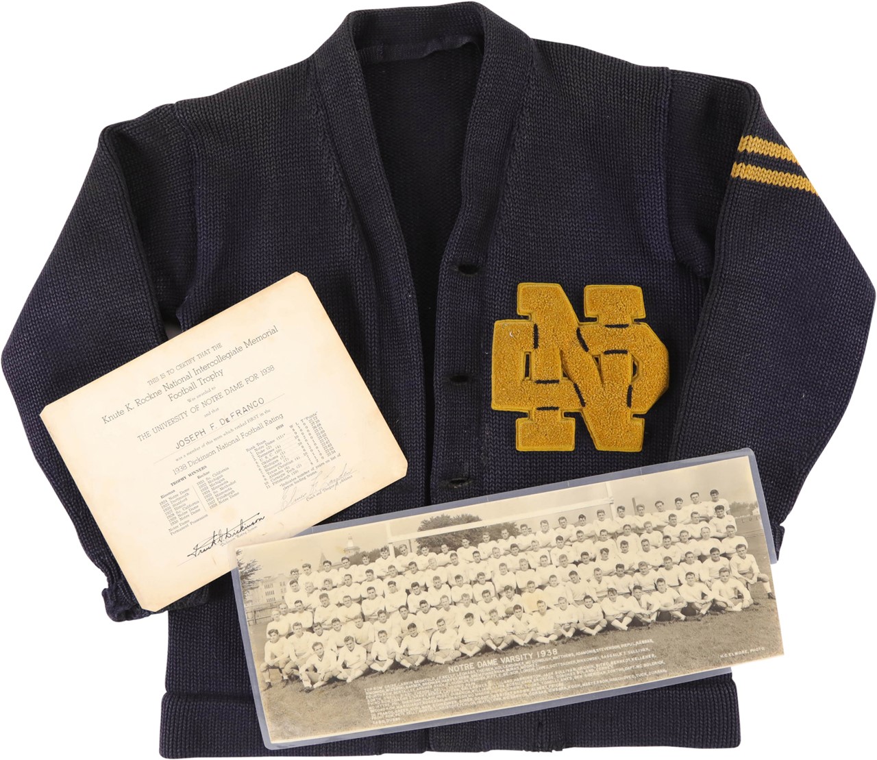 - 1938 Notre Dame Joseph DeFranco National Championship Sweater