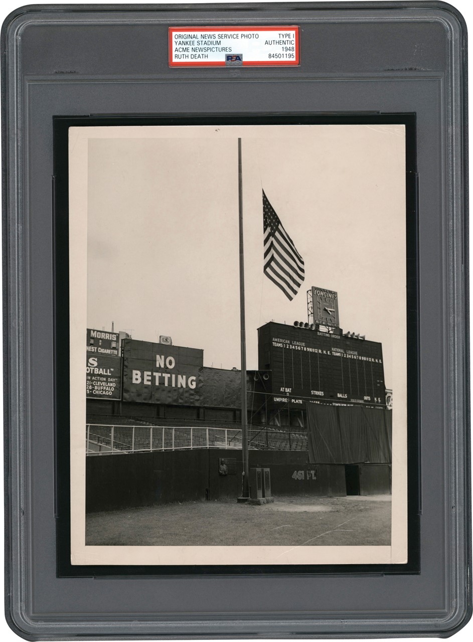The Brown Brothers Collection - Yankee Stadium Flag at Half Mast for Babe Ruth in 1948 Photograph (PSA Type I)