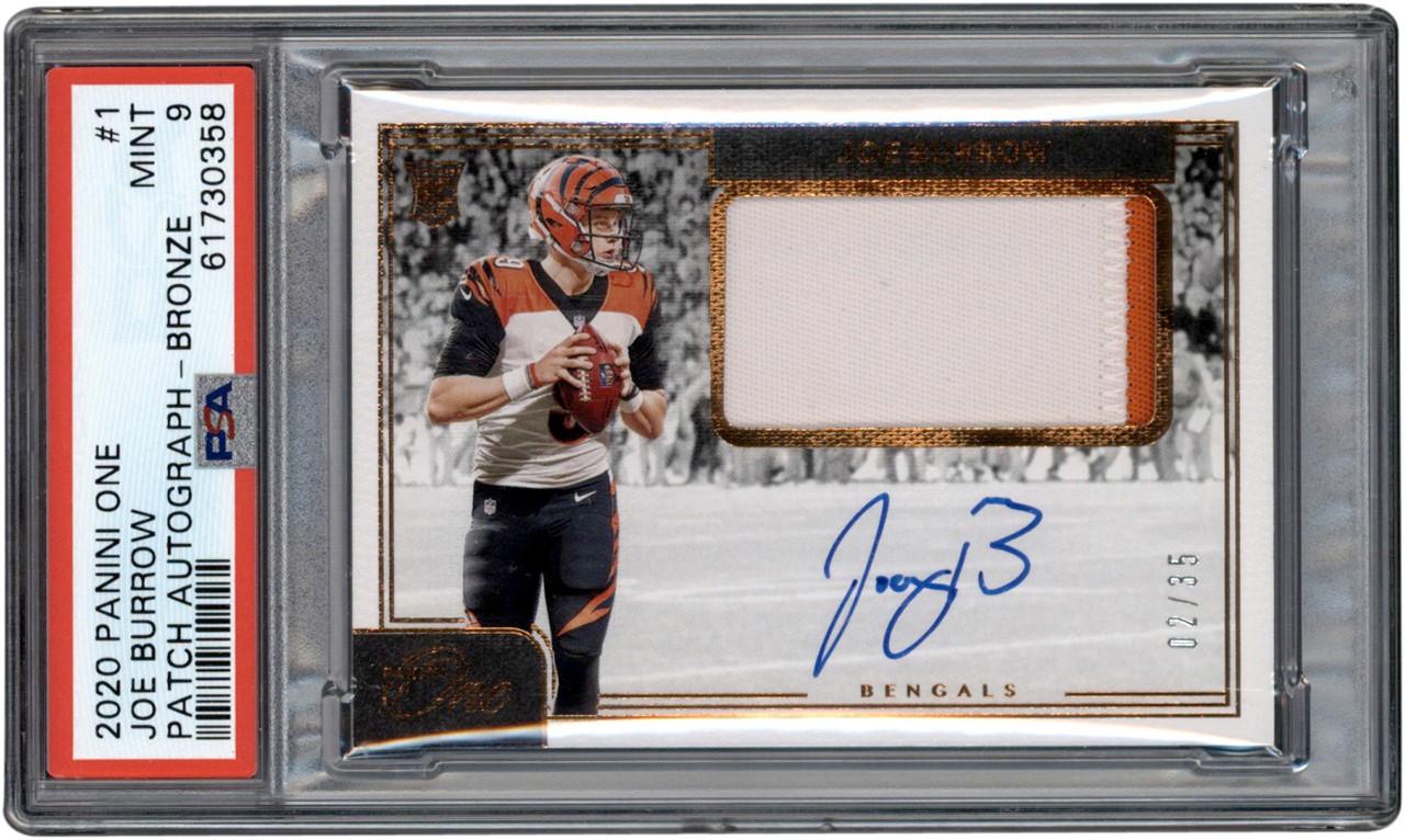 - 020 Panini One Bronze #1 Joe Burrow RPA Rookie Patch Autograph 02/35 PSA MINT 9 (Pop 1 of 1 - Highest Graded)