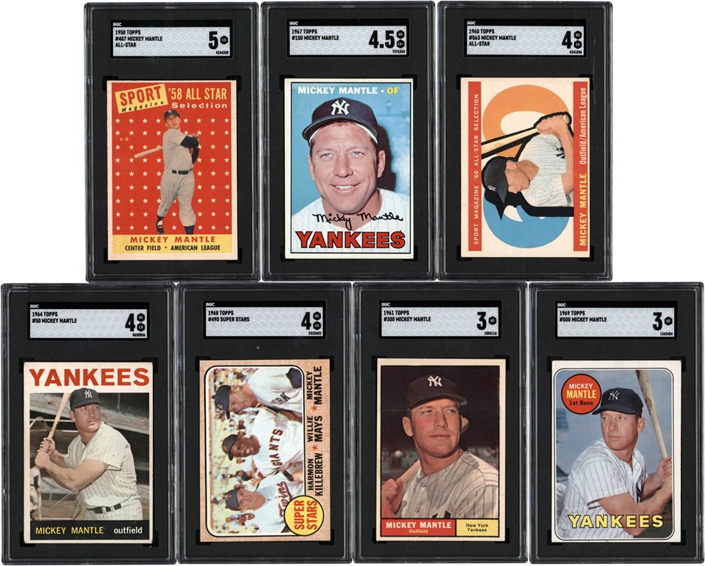 - 1958-1969 Topps Mickey Mantle Baseball Card Collection (7) All SGC
