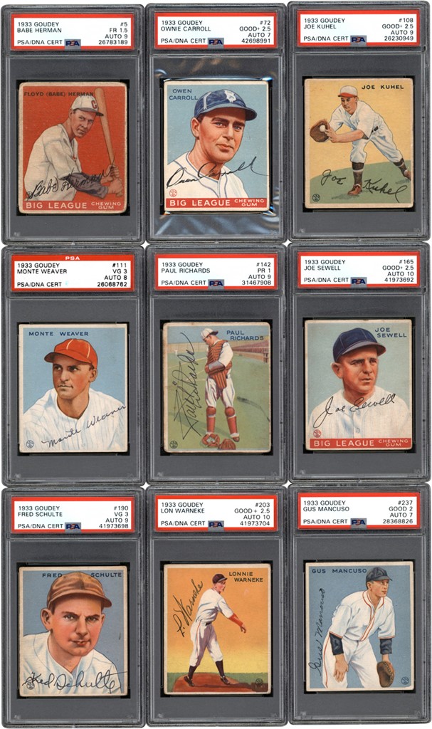 - 1933 Goudey Baseball Signed PSA Graded Card Collection (9)