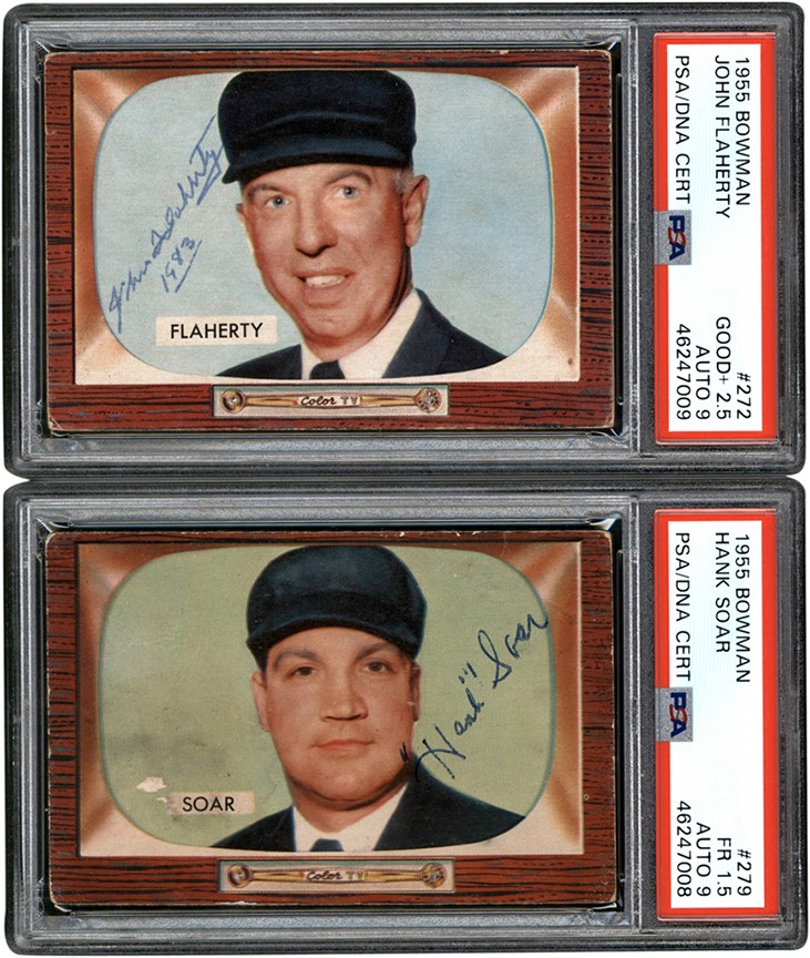 - 1955 Bowman Baseball Umpires Hank Soar & John Flaherty Signed Cards PSA