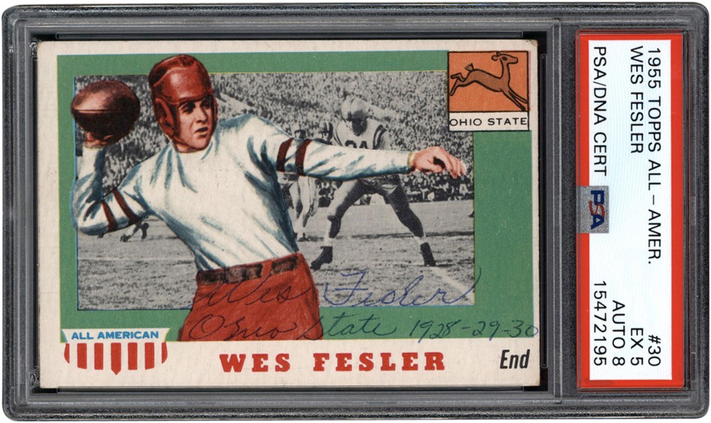 - 1955 Topps All American #30 Wes Fesler PSA EX 5 - Auto 8 (Pop 1 - 2 Higher!)