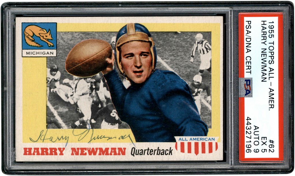 - 1955 Topps All American #62 Harry Newman PSA EX 5 - Auto 9 (Pop 3 - None Higher!)