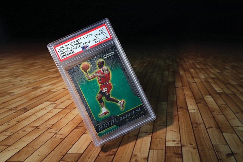 Basketball Cards - 008 SkyBox Metal Universe Precious Metal Gems Green #23 Michael Jordan 08/10 PSA GEM MINT 10 (Pop 1 of 1)