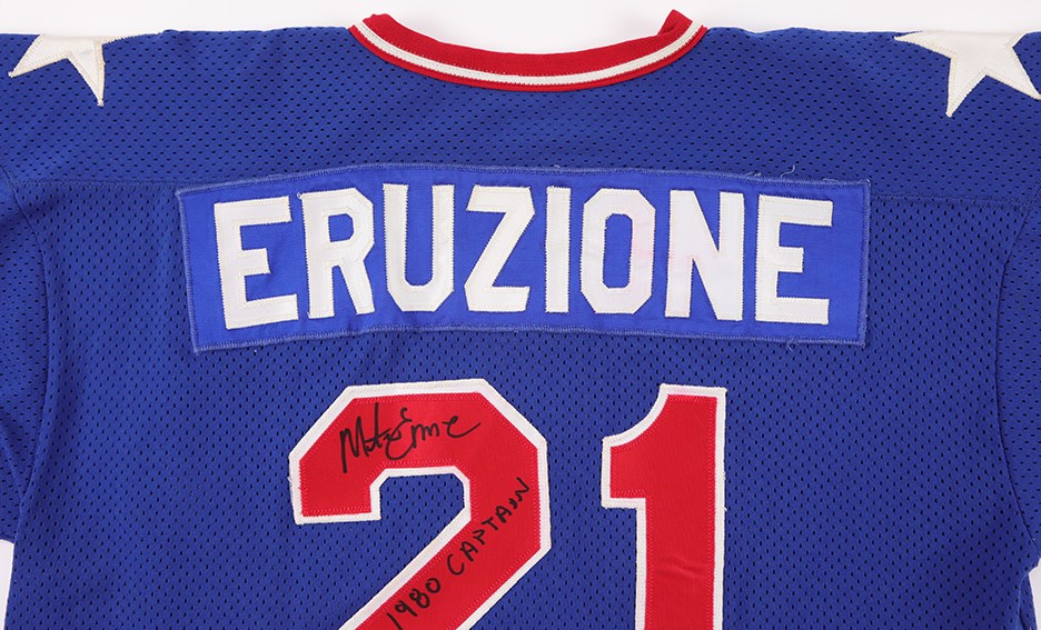 Lelands.com Auctions - The Countdown Continues to The MINT25 Auction! #13  1980 Mike Eruzione Team USA Hockey Gold Medal Winning Game Worn Jersey ( Eruzione Letter) - 20% Ownership Being Sold The MINT25