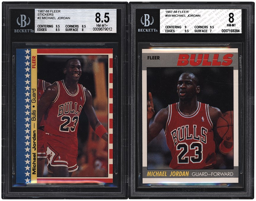 Basketball Cards - 1987-88 Fleer Michael Jordan Card & Sticker Duo (BGS)