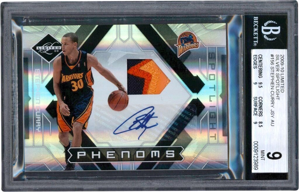- 009-10 Limited Silver Spotlight #156 Stephen Curry RPA Rookie Patch Autograph 14/25 BGS MNT 9 - Auto 10