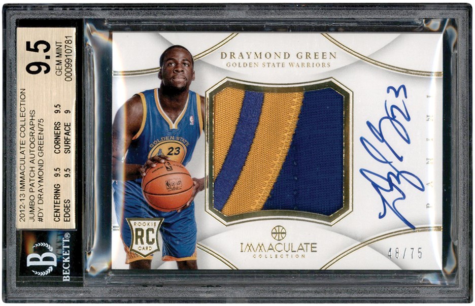 Modern Sports Cards - 2012-13 Immaculate Collection Jumbo Patch Autographs #DY Draymond Green RPA Rookie Patch Autograph 48/75 BGS GEM MINT 9.5 - Auto 10