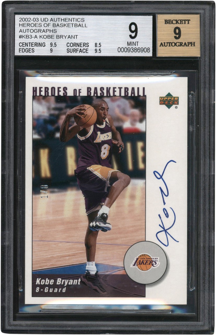 - 2002-03 UD Authentics Heroes of Basketball Kobe Bryant Autograph 1/8 BGS Mint 9 - Auto 9 (Pop 1 of 1 - Highest Graded)