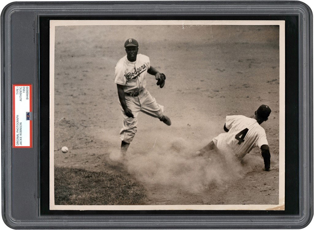 Vintage Sports Photographs - Stunning 1950 Jackie Robinson In Action Photograph (Type I)