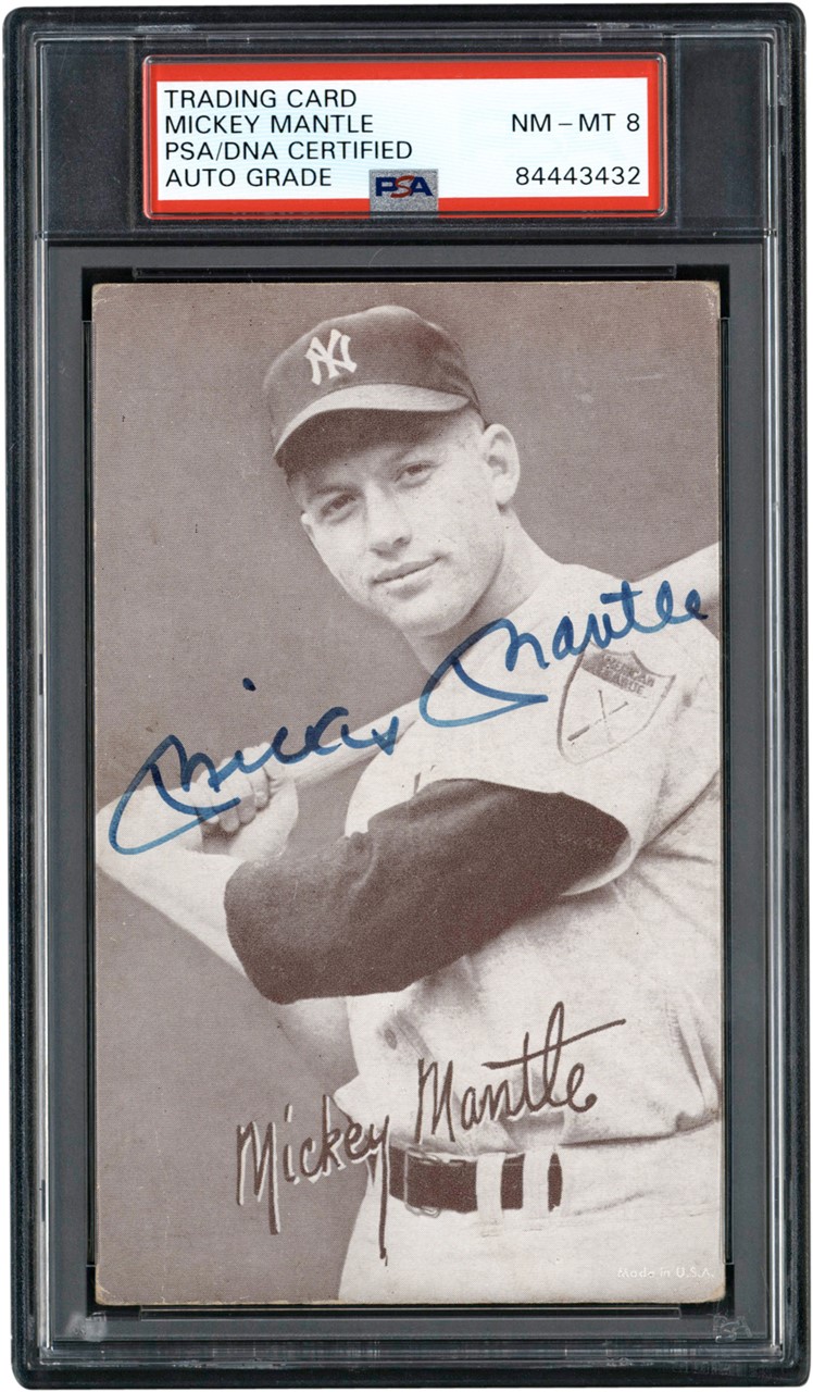 - 1947-64 Exhibits Mickey Mantle Signed (Name Outlined in White) PSA NM-MT 8 Auto
