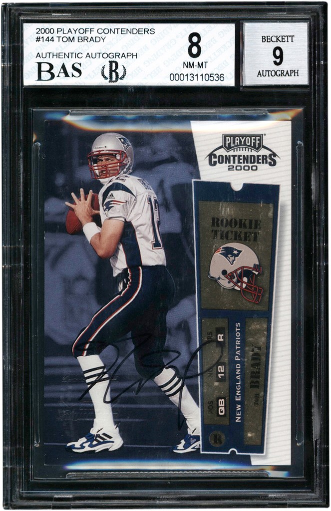 Modern Sports Cards - 000 Playoff Contenders Rookie Ticket #144 Tom Brady Rookie Autograph BGS NM-MT 8 - Auto 9